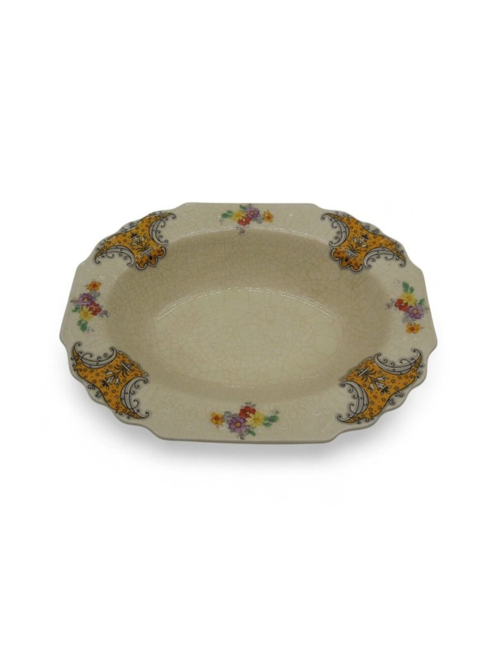 Vintage Myott Son & Co England Oval Serving Bowl Floral Art Deco Dish 9"